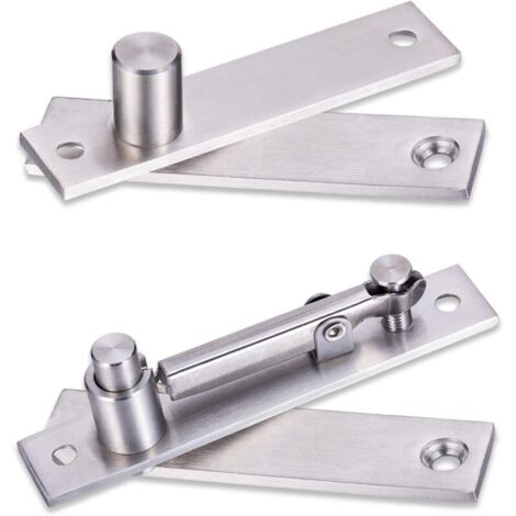 Concealed 360-degree pivot door hinge made of heavy-duty stainless steel with adjusting screws for wooden doors and shelves