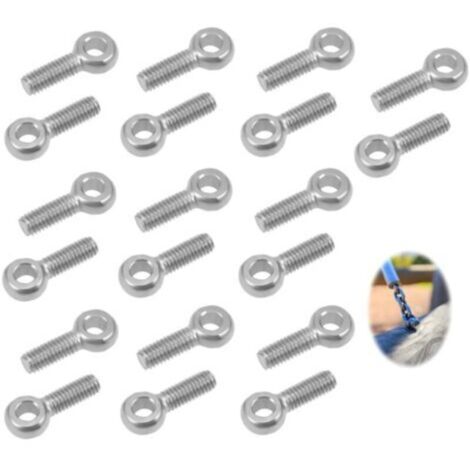 20 Pieces M6 x 20mm Eye Bolts, Threaded Shank Eye Bolts, M6 Male Thread Eye Bolts, 304 Stainless Steel Eye Bolts, for Fastening and Suspension (1/4)