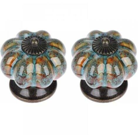 2pcs (Blue) set of door handles, drawer handles, cabinet handles, ceramic handles, elegant retro pumpkin-shaped handles (1/4)