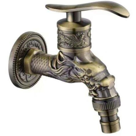 Retro brass wall-mounted tap, outdoor garden tap G1/2", antique brass mounted tap, vintage wall tap, antique copper dragon carved tap