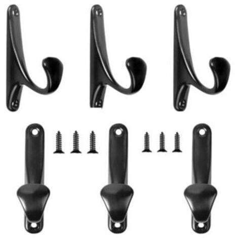 Wall-Mounted Coat Rack, 6-Piece Coat Hook Set, Retro Black Screw-On Coat Hook, Robe Hook with Screws, Single Hook (1/4)