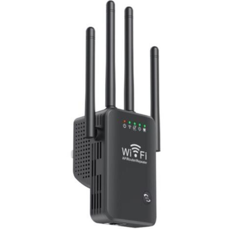 Wireless WiFi Repeater with 4 Antennas, 2.4G WiFi, 300M Range Extender, Long Range Signal Amplifier, Black