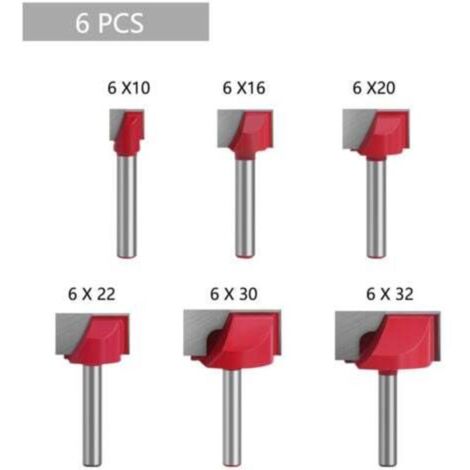 CNC Wood Milling Cutter (6 pcs), Walfront Bottom Shank Machine Cutting Tool, 6 mm Diameter (1/4)