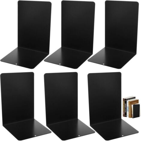 6-Piece Black Metal Bookends with Non-Slip Pads, 20 × 13.5 × 10 cm, Sturdy Bookends for Shelves, Decorative Book Wedges for School, Office, Home, Living Rooms, Bookstores and Libraries