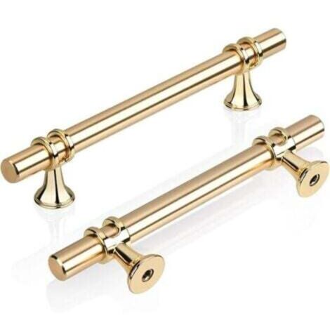 Set of 2 Gold T-Handle Kitchen Cabinet Handles 96mm, Modern Elegant Gold Zinc Alloy Cabinet Door Handle Drawer Knob for Kitchen, Bathroom, Bedroom, Office. Screws Included. (1/4)