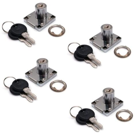 Set of 4 cupboard and drawer locks with 2 keys, zinc alloy cam lock for doors, cabinets, drawers, mailboxes (22 mm) (1/4)