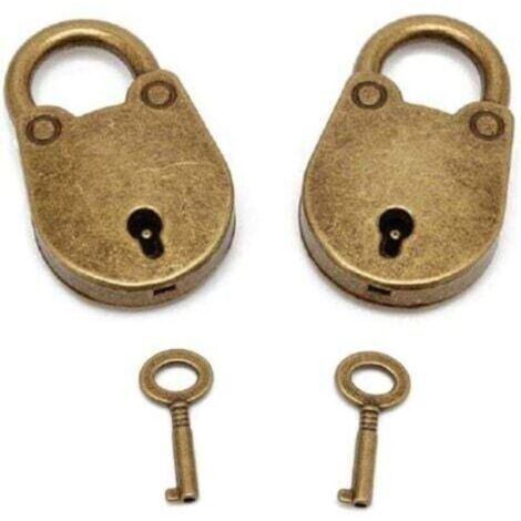 Set of 2 mini antique-style padlocks with key, mini antique bronze padlocks (1/4)
