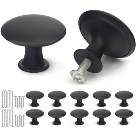10 Pieces Black Furniture Knobs, Vintage Round Kitchen Cabinet Handles, 30mm Door Knobs for Cupboards, Dressers, Furniture, with Matching Screws (1/4)