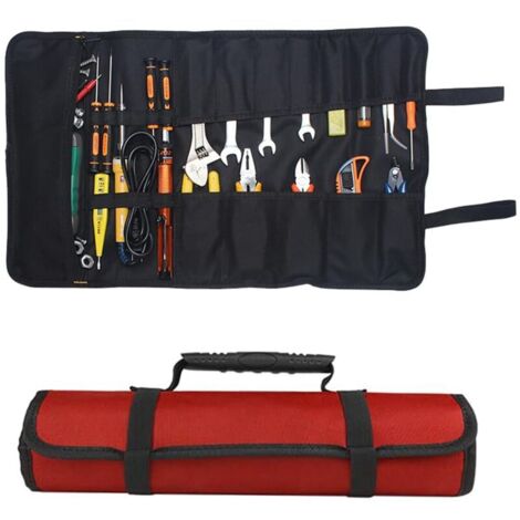 600D Oxford Tool Kit 58.5 x 35.5 cm - 22 Roll-Up Pockets, Waterproof, For Professionals and Individuals, Red (1/4)