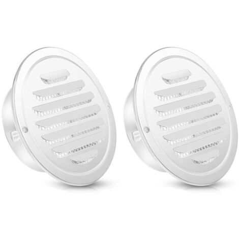 Round stainless steel ventilation grille with screen for bathroom, wall, ceiling, exterior, 70 mm, white lacquered. (1/4)