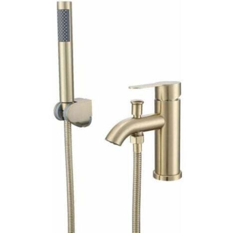 Bathroom faucet with shower head, stainless steel sink faucet, handle, shower head, hot water (gold) (1/4)