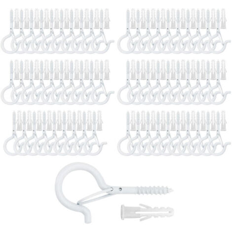 Screw-in ceiling hooks for hanging plants, outdoor string lights, for patios, wooden walls and ceilings, pack of 60, white (1/4)