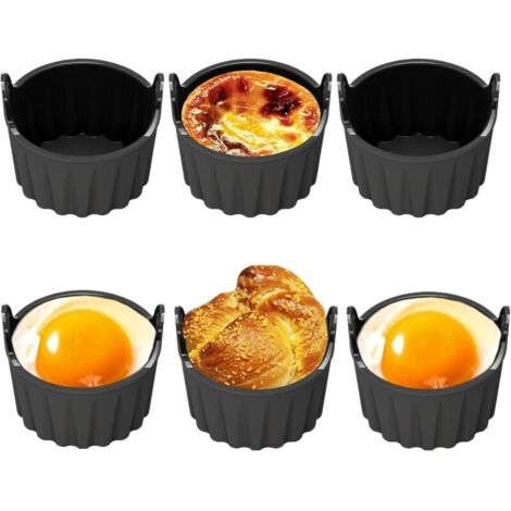 6-Piece Silicone Air Fryer Mold Set, Dish for Air Fryer, Ramekins, Reusable, Accessories, for Pastries, Poached Egg Molds for Muffins, Puddings, Cupcakes (1/4)