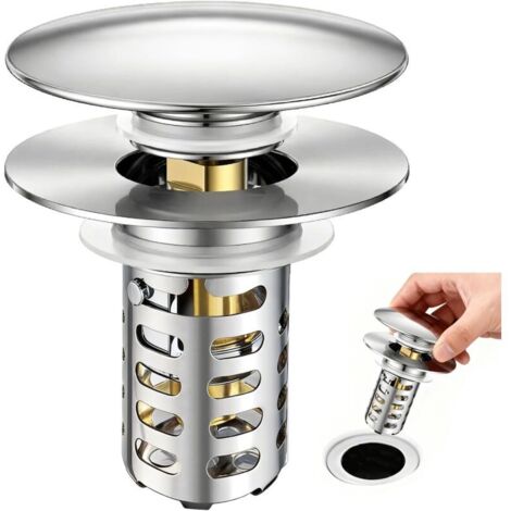 Stainless Steel Pop-Up Sink Plug with Filter, Universal Odor-Proof and Corrosion-Resistant Sink Drain for Bathroom and Kitchen (1/4)