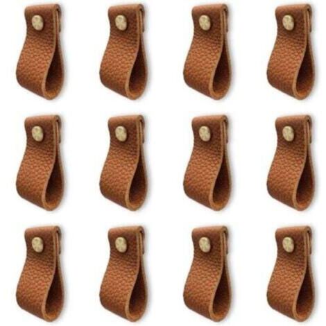 Set of 12 kitchen cabinet handles, leather furniture handles, door handles with nuts and screws, anti-collision cabinet and drawer knobs, beautiful gift, brown (1/4)