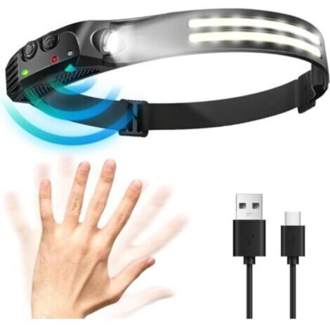 Waterproof Rechargeable Headlamp, 1200 Lumens LED Headlamp, 5 Lighting Modes, Type-C Rechargeable Headlamp, with Motion Sensor, IPX4 Waterproof, for Fishing, Camping, Hiking (1/4)