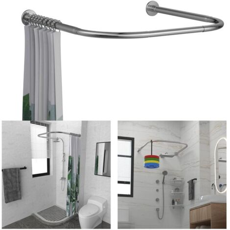 L-shaped shower curtain rod, adjustable angle [68-98 cm] × [68-98 cm], shower curtain bracket, for bathtub, drilling required, silver (1/4)