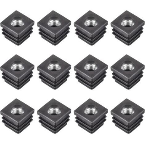 12-Piece Inserts for Square Tubes with M8 Thread, for 0.79" x 0.79" OD Square Tube, Black Plastic Square Caster Cap Insert Chair Furniture Leg Caps (1/4)