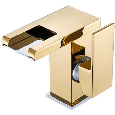 LED Waterfall Bathroom Faucet (Gold Color), Modern Elegant Design Gold Brass Basin Mixer Tap