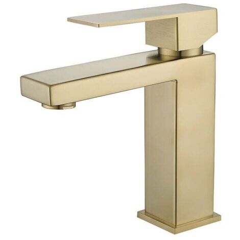 Brushed gold square faucet, hot and cold water sink, bathroom sink, single-hole sink, gold bathroom faucet (1/4)