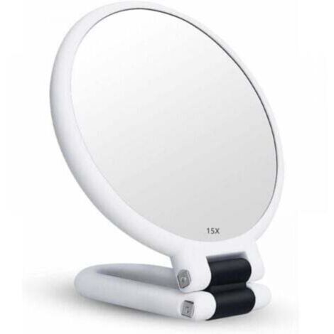 15x Magnifying Mirror, Double-Sided Folding Mirror with Handle, Pocket Makeup Mirror, Tinted Mirror, Folding Hairdresser Mirror Suitable for Various Makeup Details (1/4)