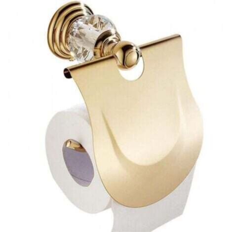 Glossy Toilet Roll Holder with Flap and Toilet Paper Dispenser with Gold Finish Cover, Wall Mounted in Gold Metal, Bathroom Toilet Accessories (1/4)