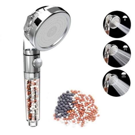 Shower head with anti-limescale system - High-pressure shower head with 3 spray patterns - Water-saving filter and mineral ball (1/4)
