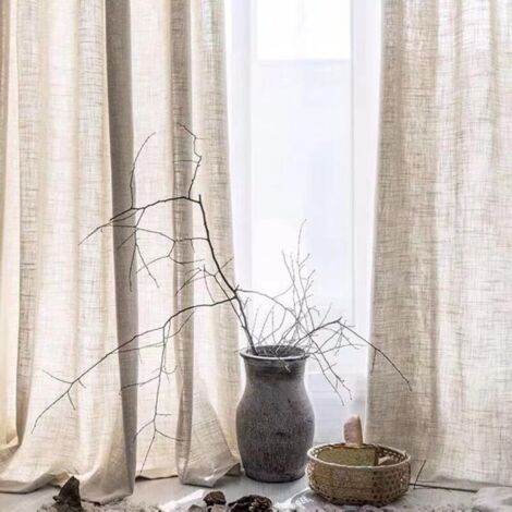 Two-piece linen tulle curtains, semi-sheer cotton and linen curtains with eyelets, suitable for living room, kitchen, office (132274 cm)
