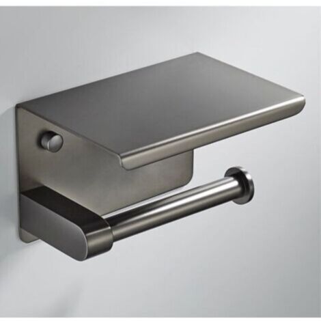 Grey Wall-Mounted Toilet Paper Holder, No Drilling Required, 304 Stainless Steel with Shelf for Bathroom (1/4)