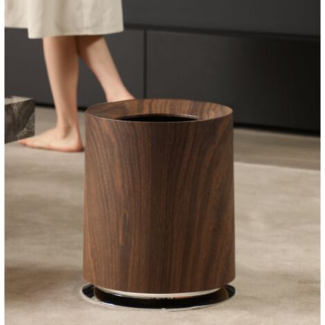 12L Walnut Wood Effect Bin with Base - Luxurious and Elegant Design, Versatile for Bedroom, Living Room, Bathroom, High-Quality Indoor Bin