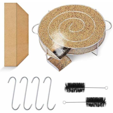 Cold Smoke Generator, Stainless Steel Spiral Cold Smoker for Grill Kettle BBQ Smoker Pellet Smoker Box for Smoking Meat and Fish with 2 Cleaning Brushes and 4 Hooks
