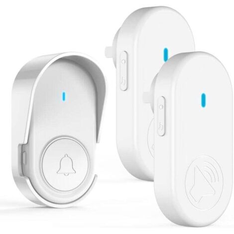 Wireless doorbell with 2 plug-in receivers, IP65 weatherproof door chime, operating range up to 1050 ft/320 m, 5 adjustable volume levels, white (1/4)