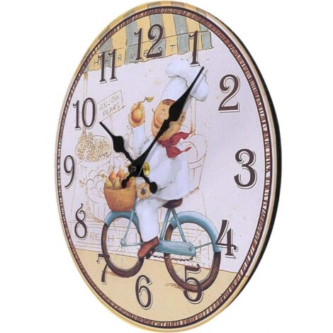Silent 30cm Yellow Wooden Kitchen Wall Clock, Rustic Quartz Wall Clock ...