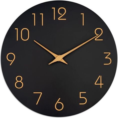 14-inch black wall clock, silent, no ticking, with rose gold numerals, minimalist decoration for bedroom, living room, kitchen (black) (1/4)