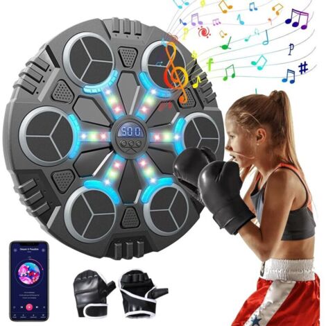 Musical Boxing Machine, Children's Musical Boxing Machine, Wall-Mounted Electronic Boxing Device, 3 Speeds, LED Display, with Boxing Gloves, Music Boxing for Children's Home Training