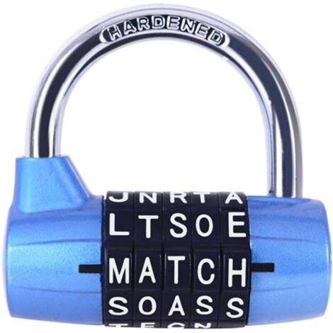 Gym locker lock, 5-letter lock, 5-digit combination lock, gym locker security padlock, sports locker, fence, case, latch storage (blue) (1/4)