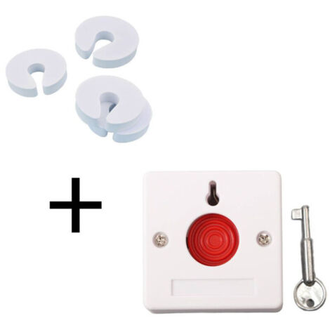 Emergency alarm button, effective fire alarm button, panic button with key, 250V + 4 reusable soft EVA C-shaped door stoppers for home cabinet and drawer doors
