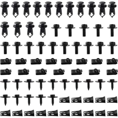 75-Piece Screw and Nut Clip Kit, Bodywork Screws for Car Fenders, Mudguards, Bodywork Clip Bolts, for Bumpers and Door Trim, Black (1/4)