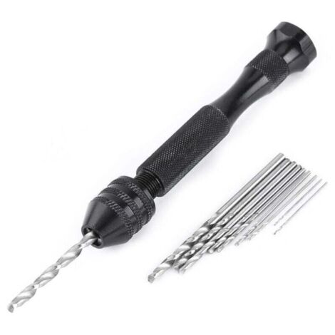 Manual Drill Chuck, Hand Tools, Micro Hand Twist Drill Bit with 10 Rotary Wood Drill Bits with Spindle Screws (1/4)