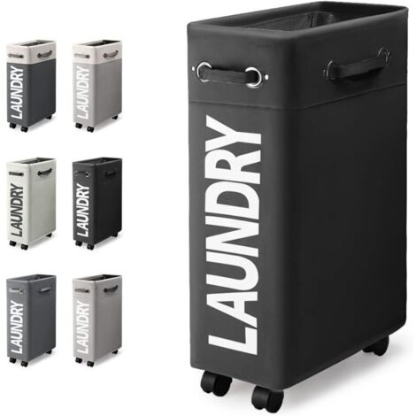 45L Slim Foldable Laundry Basket with 4 Wheels, Slim and Collapsible Laundry Hamper, Rectangular Laundry Bin for Home Clothes Storage (Black)