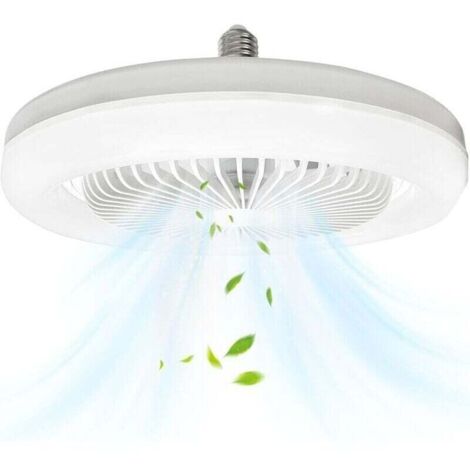 Lighted ceiling fan, 10-inch E27 enclosed silent ceiling fan, 30W, portable plug-in wall fan for bedroom and living room, three-color dimming
