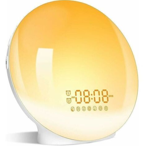 LED Wake-Up Light Radio Alarm Clock, Light-Up Bedside Lamp, 20 Brightness Levels, Sunrise and Sunset Simulator, 2 Alarms, 7 Natural Sounds, Snooze Function, 7-Color Children's Night Light