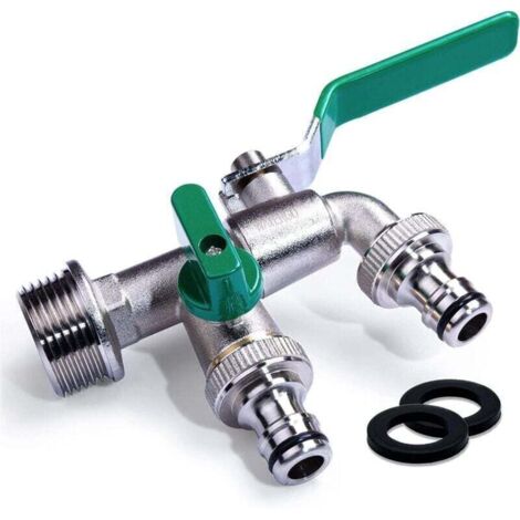 Premium 1/2 inch green double faucet/Brass double faucet with 2 x 3/4 inch outlets/Rust-resistant outdoor faucet (1/4)