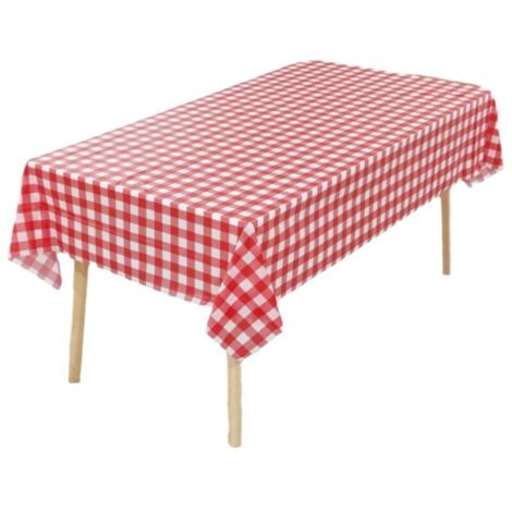 Disposable Plastic Tablecloths 1.37 x 2.74 M, Premium Rectangular Tablecloth, Very Durable for Birthdays, Weddings, Catering, Receptions or Household Use - Red and White Checkered Pattern (1/4)