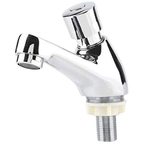 Timed Push Tap, G1/2 Cold Water Push Tap Bathroom Basin Taps Bathroom Faucet Cold Water Hand Basin Tap for Bathroom and Kitchen (1/4)
