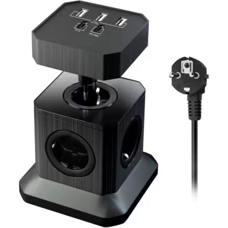 TP-VE5U4E European cube power strip with 4 sockets, 5 USB ports, 20W fast-charge, 2m cable, overload protection (1/4)