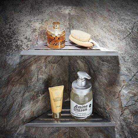 Set of 2 Corner Bathroom Shelves - No Drilling Required Corner Shelf - Shower Caddy - Shower Organizer - Stainless Steel - Wall Mounted (1/4)