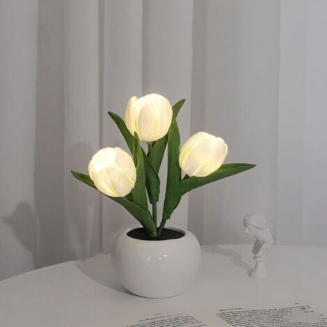 Tulip lamp 2023 new style, simulated LED table lamp, tulip night light with vase, desk table lamp for home, living room, decoration (white) (1/4)
