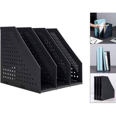 Foldable magazine rack/desk organizer for office organization and storage with 3 vertical compartments, dark grey (1/4)
