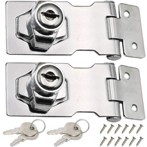 Pieces Stainless Steel Locking Hasp 80mm Door Bolt Latch Buckle with Padlock and Key for Locking Shed Doors Cabinets Boxes Furniture (1/4)